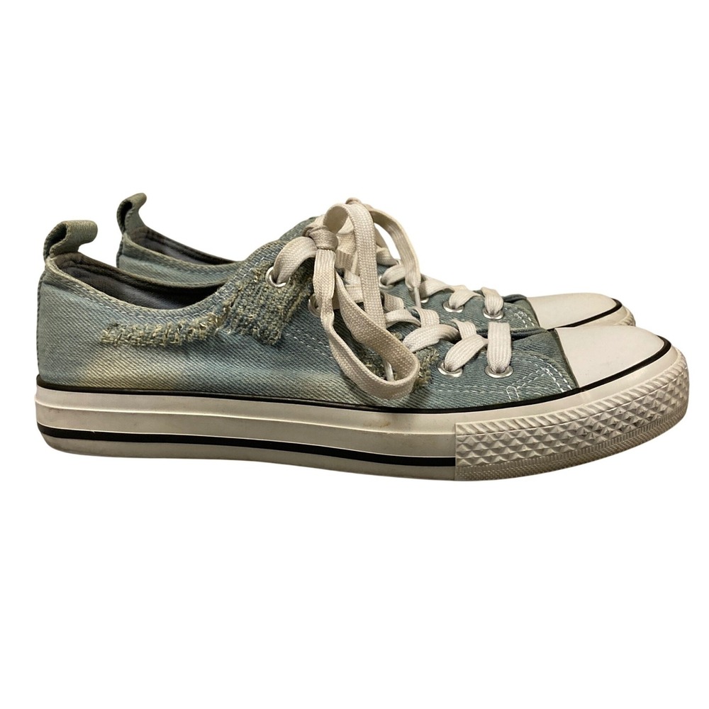 Pep Step Womens Light Wash‎ Denim Distressed Low Top Sneakers Blue Size 7.5